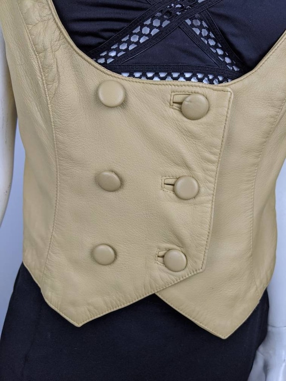 vintage 90s MOSCHINO leather vest. beige button c… - image 4