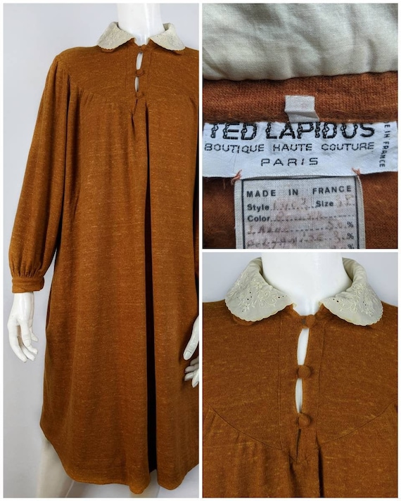 TED LAPIDUS rare wool dress women's 70's | Size 38