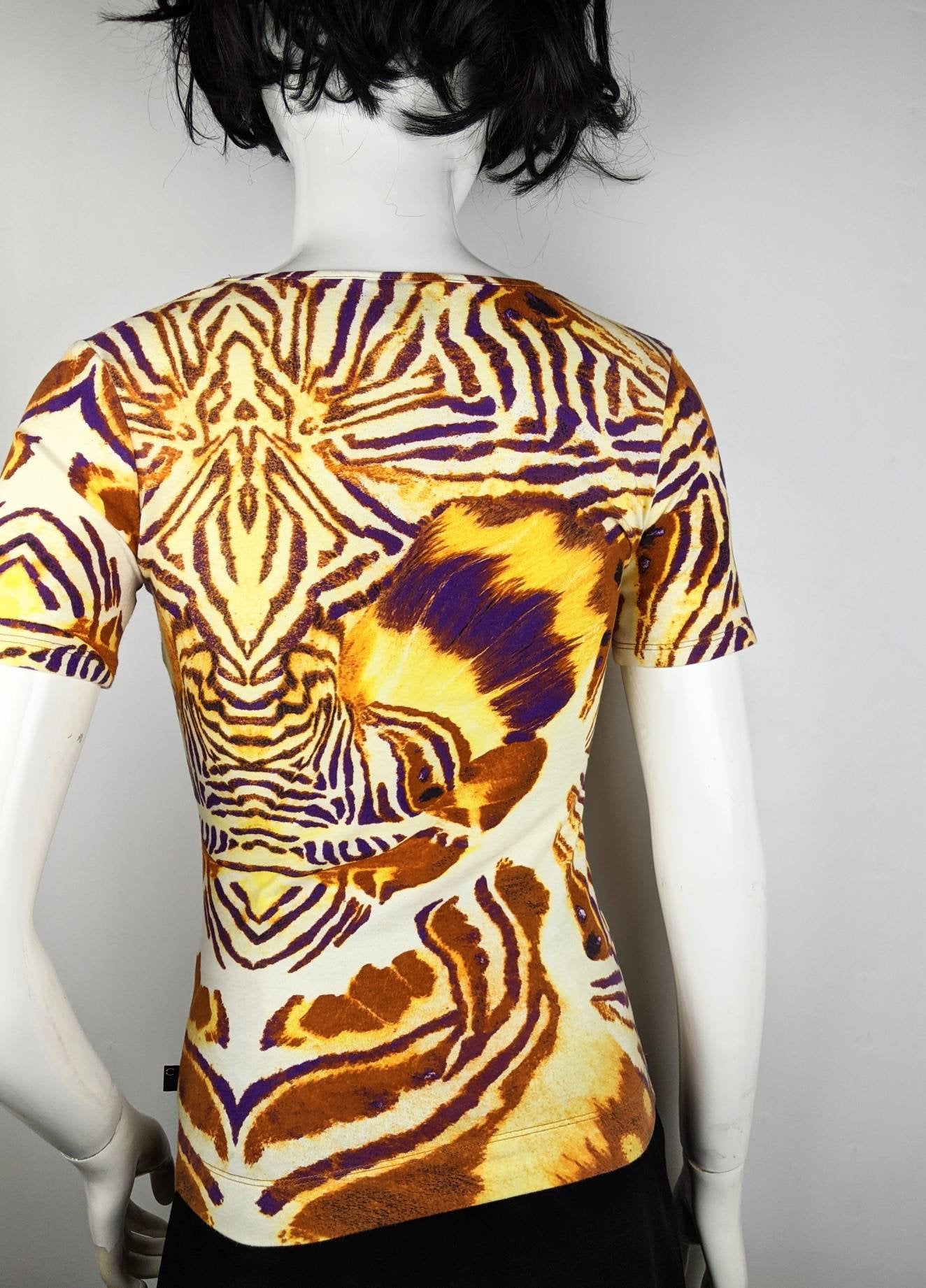 Vintage 90s JUST CAVALLI Top Animal Print. Orange Zebra