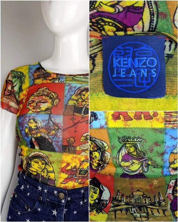 KENZO vintage mesh top Asian, Indian religion prin