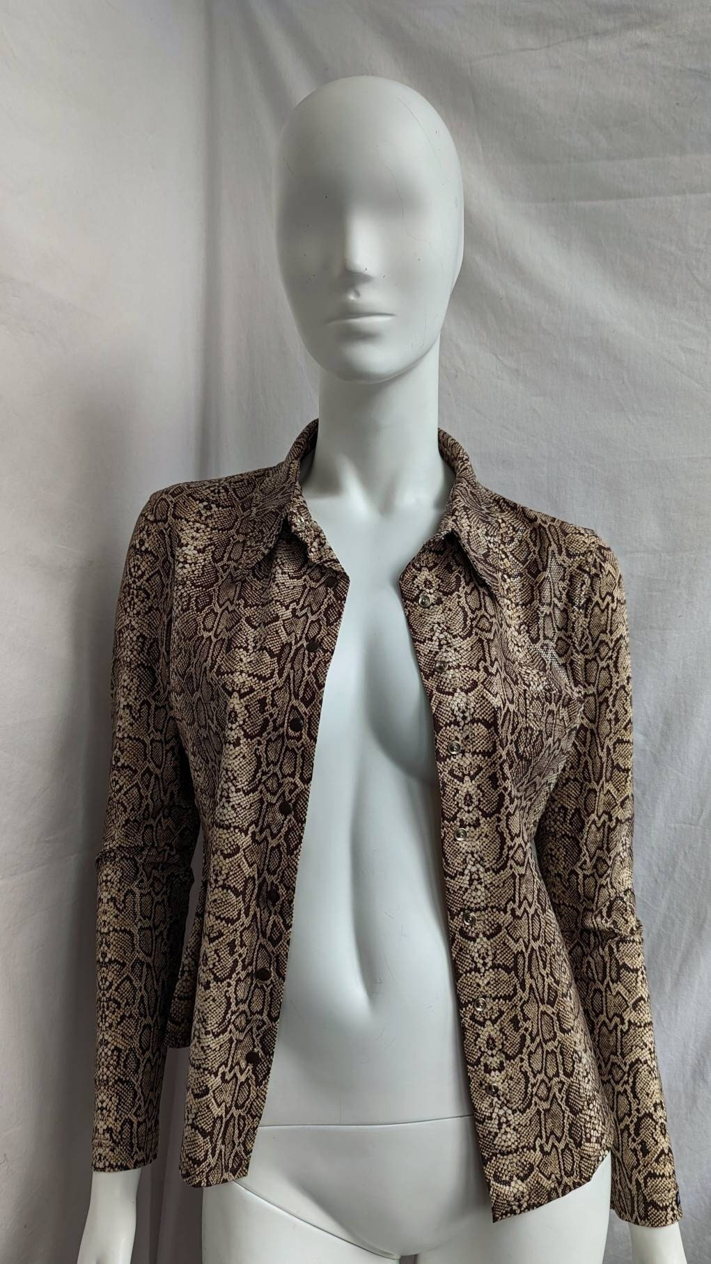 emm【natsumeku blouse】 Vintage 90s ANTI FLIRT Snake Blouse. Shine Button up Shirt
