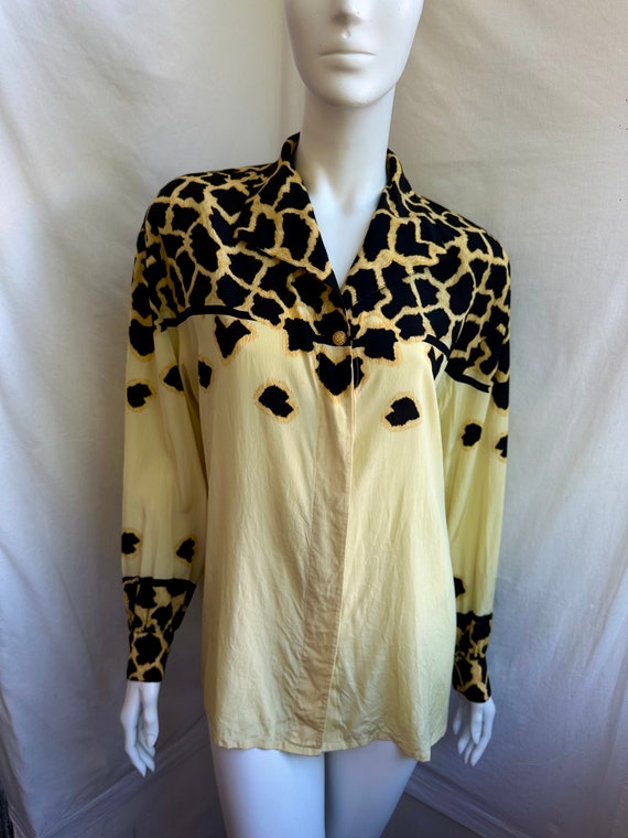 vintage 80s ESCADA animal print blouse. yellow si… - image 4