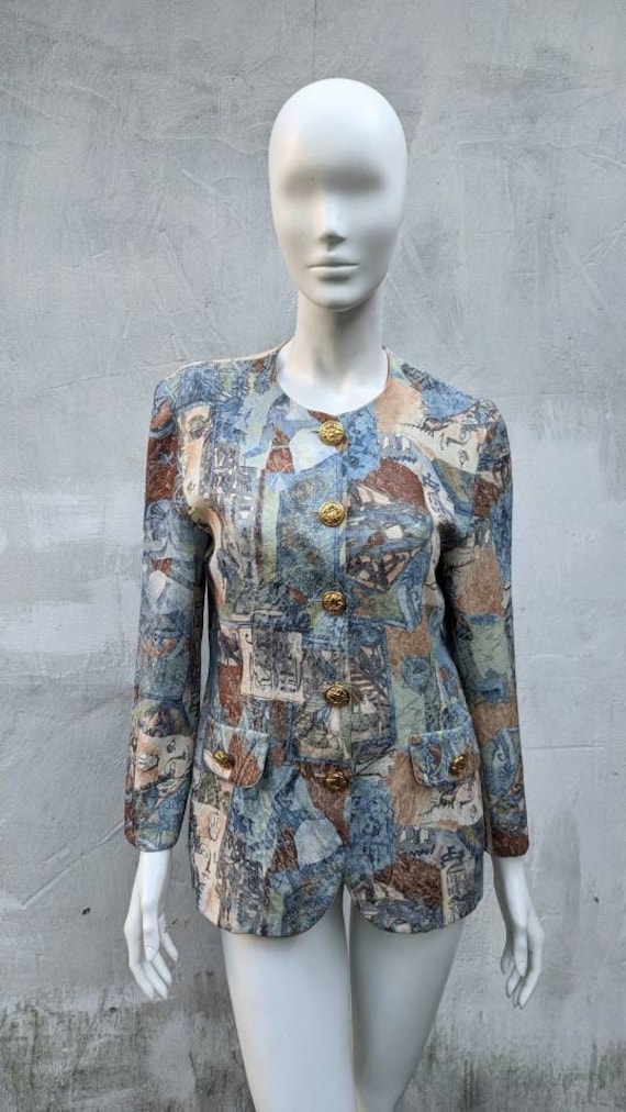Christian Lacroix, Vintage Christian Lacroix Blazer, Blue Tapestry Jacket Egyptian Print
