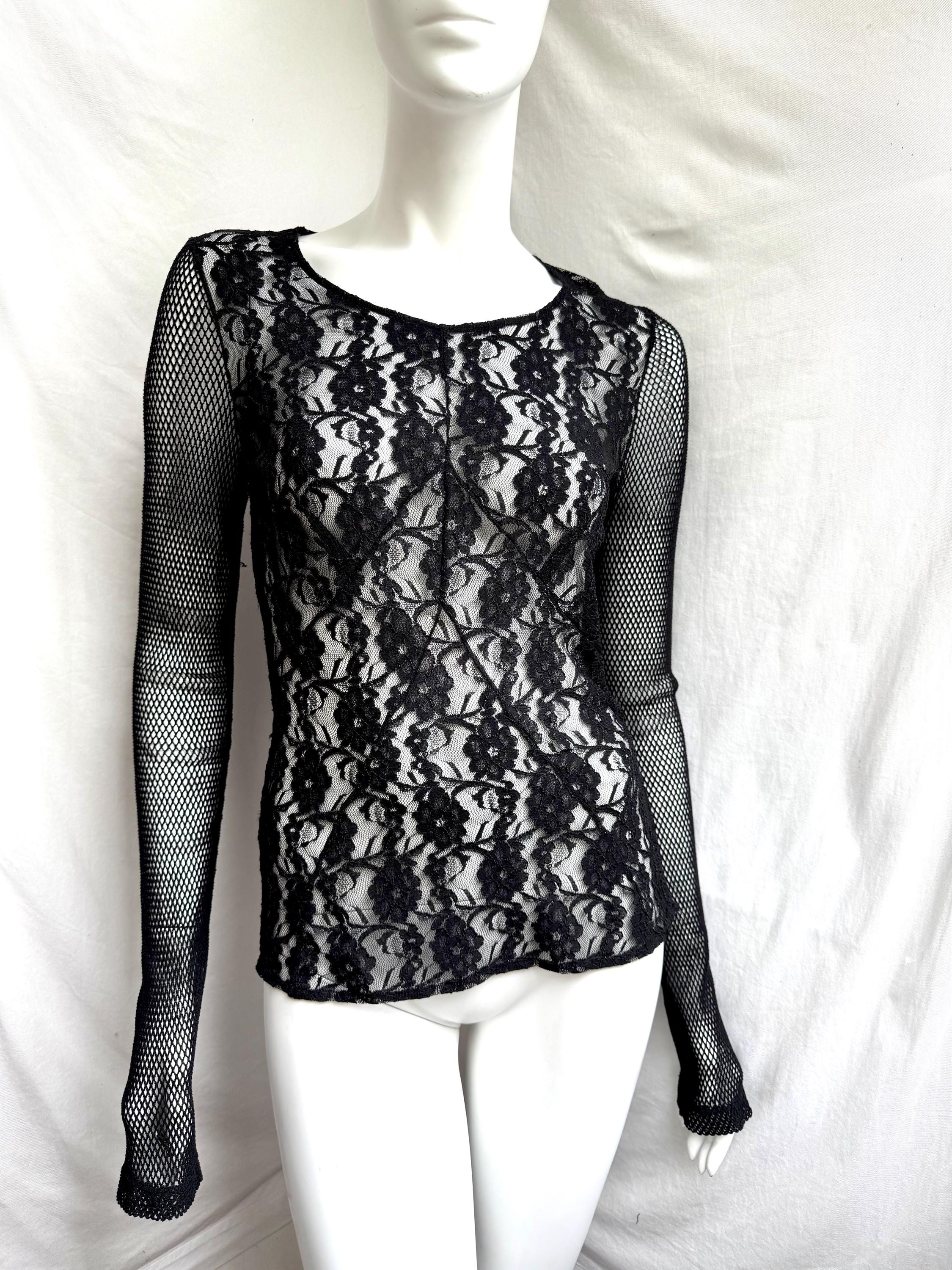 Y2k Vintage Dolce Gabbana Lace Top, Black Fishnet Long
