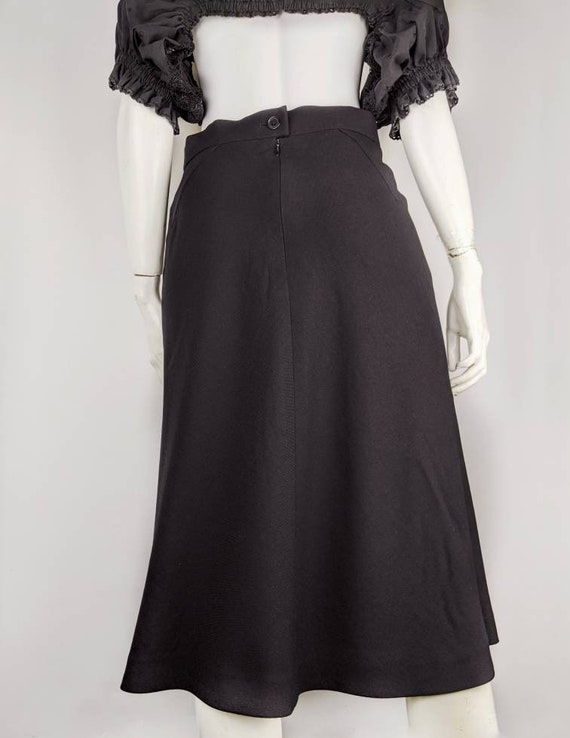 Vintage 80s HERMES Wool Midi Skirt | Black High W… - image 4