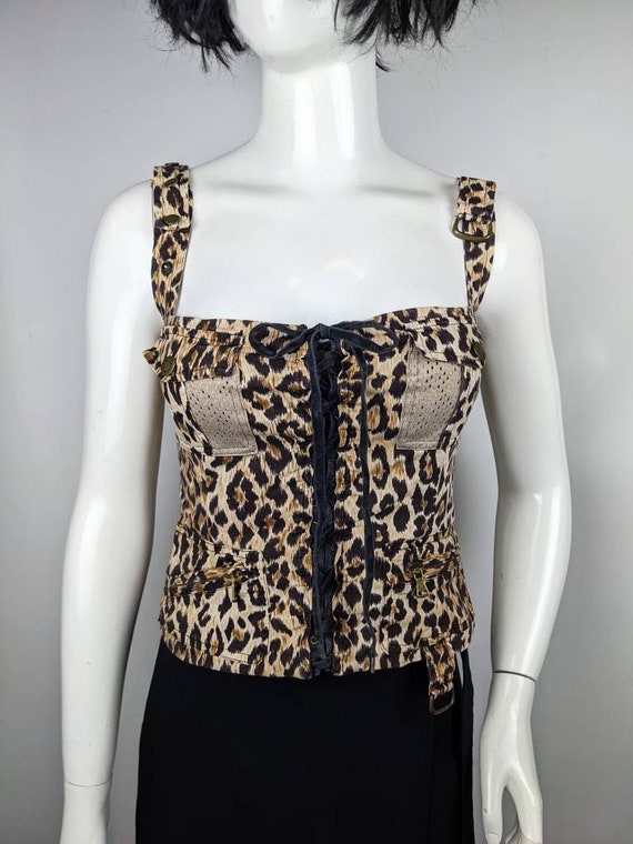 Vintage 90s DOLCE GABBANA Leopard Bustier. D&G Animal Tank Corset