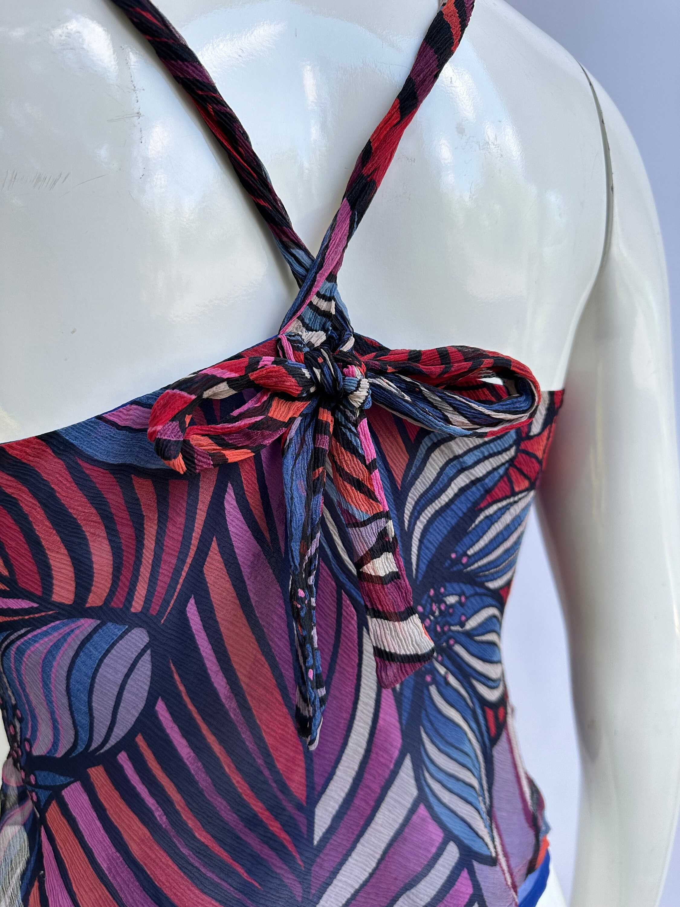 トップス vintage ARMANI JEANS tops Y2k Vintage Armani Jeans Floral Silk Top, Criss Cross Tank Top