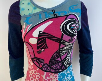 Y2k Vintage Custo Barcelona Top, Fashion Woman Print Long Sleeves
