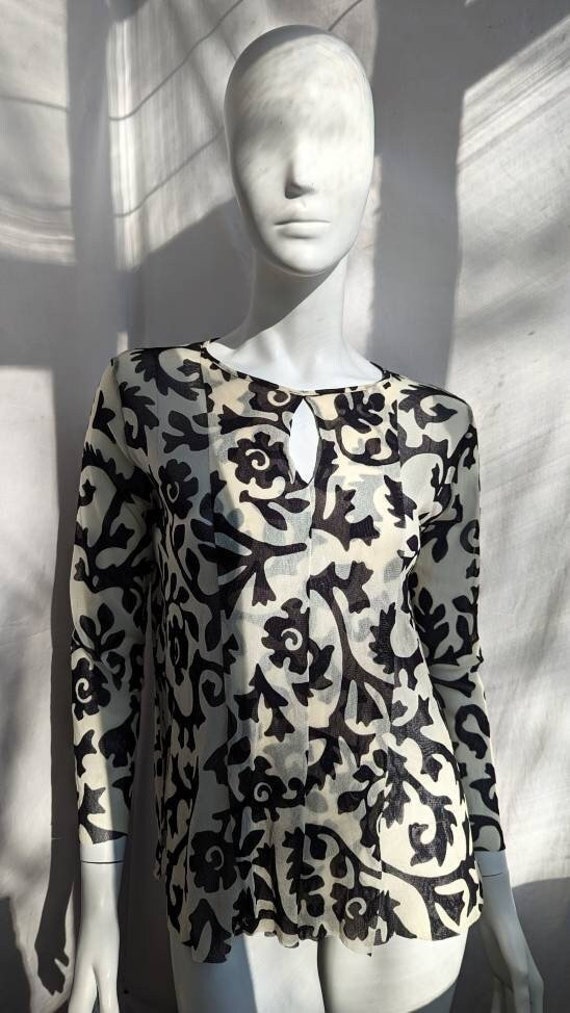 Y2k Vintage FUZZI by Jean Paul Gaultier Mesh Top. Abstract Print
