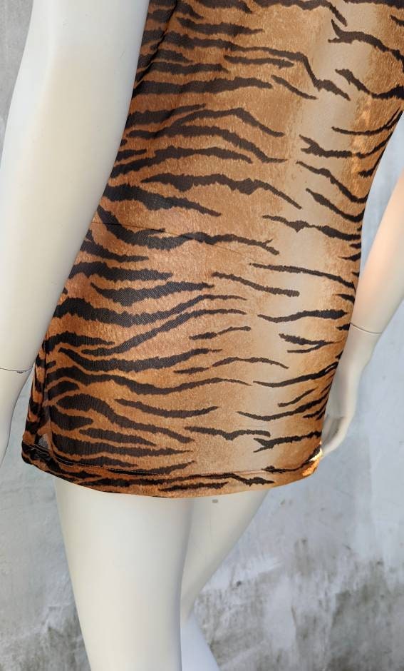 Vintage 90s Moschino Mesh Top Tiger Print, Sheer Animal