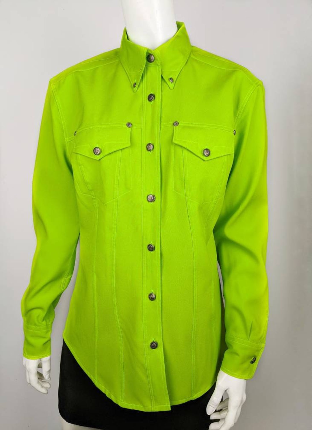 Vintage 90s VERSACE Neon Green Shirt. Versace Jeans Couture Vintage 90s VERSACE Neon Green Shirt. Versace Jeans Couture