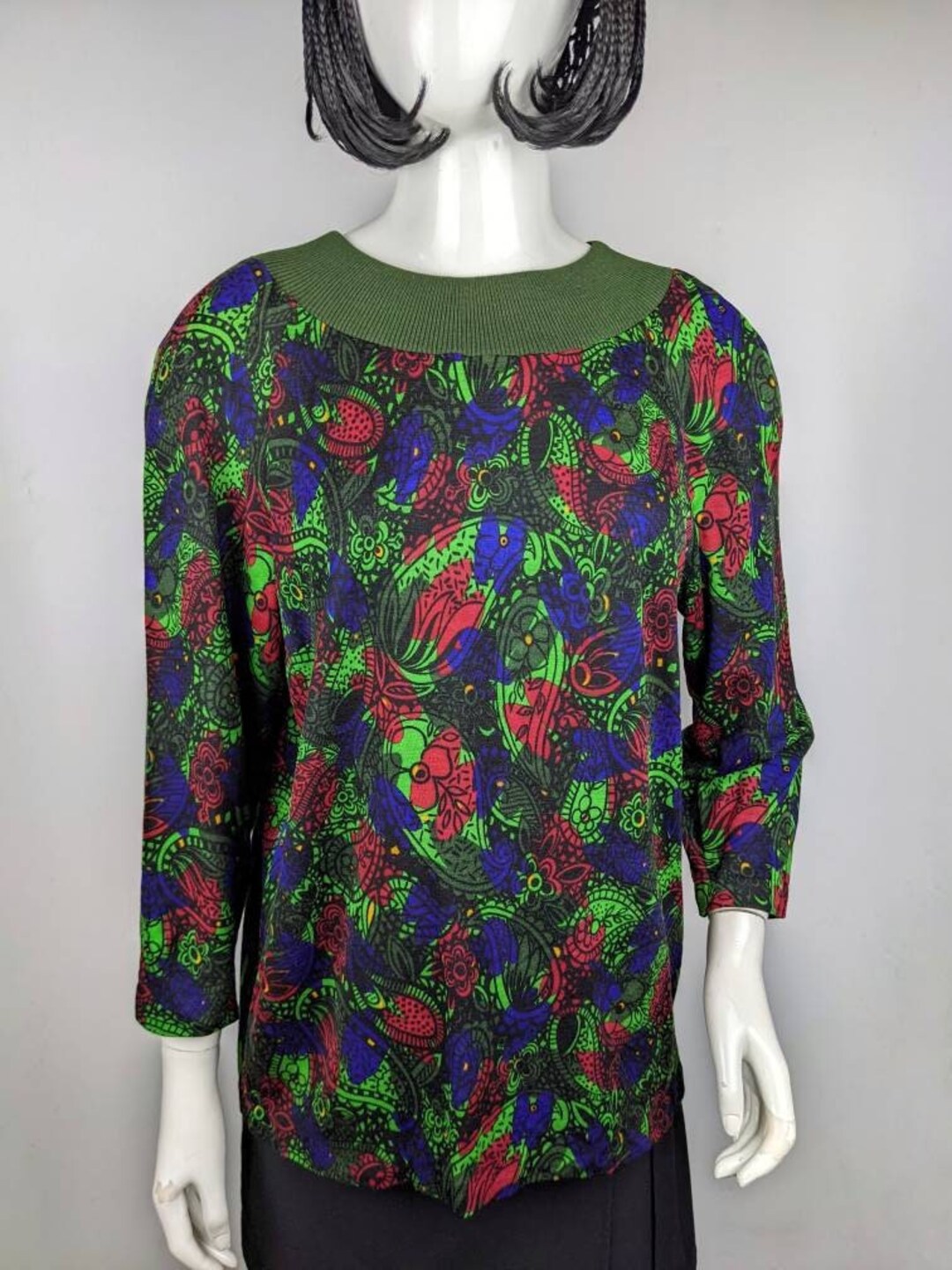 Vintage 80s TRICOSA Long Sweater | Abstract Multicolor Floral