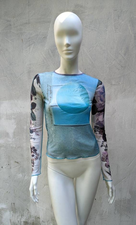 Y2k Vintage Cop Copine Mesh Top. Blue Long Sleeve Abstract Top - Etsy