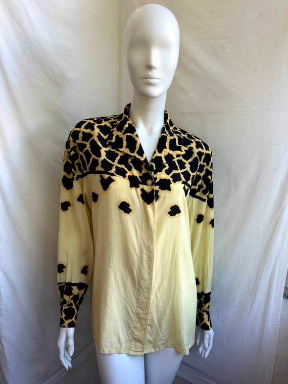 vintage 80s ESCADA animal print blouse. yellow si… - image 1