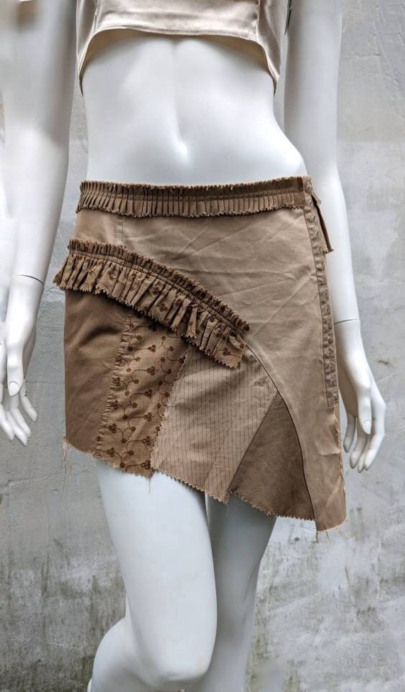 y2k vintage PLEIN SUD wrap mini skirt. beige asym… - image 1