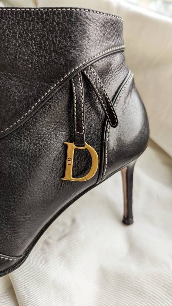 Vintage CHRISTIAN DIOR Leather Saddle Boots With Logo