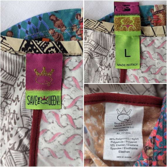 Y2K Save The Queen トップ、ヴィンテージカードプリント、イタリア製