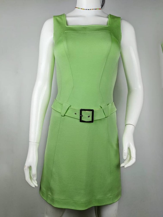 vintage 90s THIERRY MUGLER green tank dress. belt… - image 1