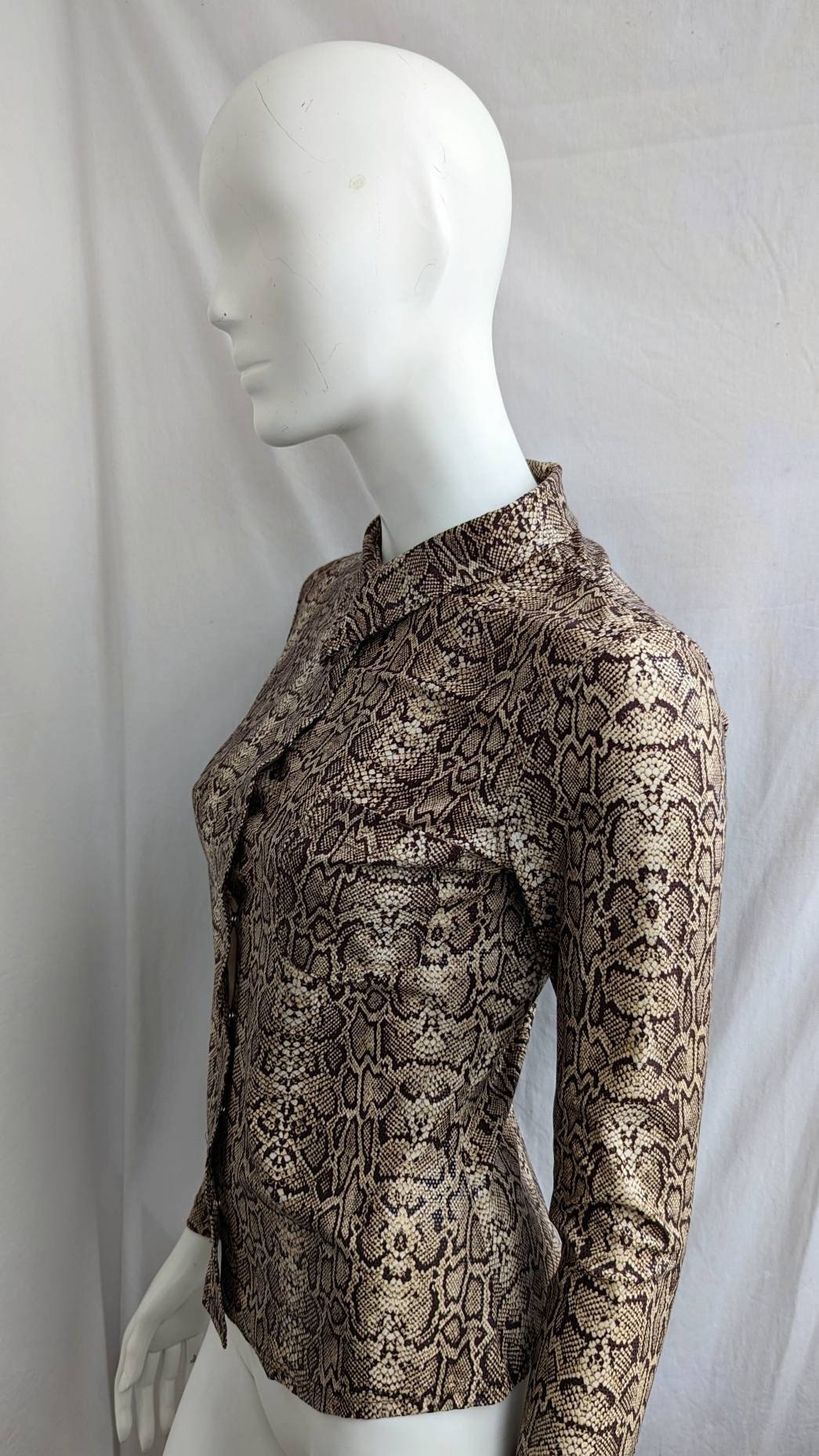 Vintage 90s ANTI FLIRT Snake Blouse. Shine Button up Shirt