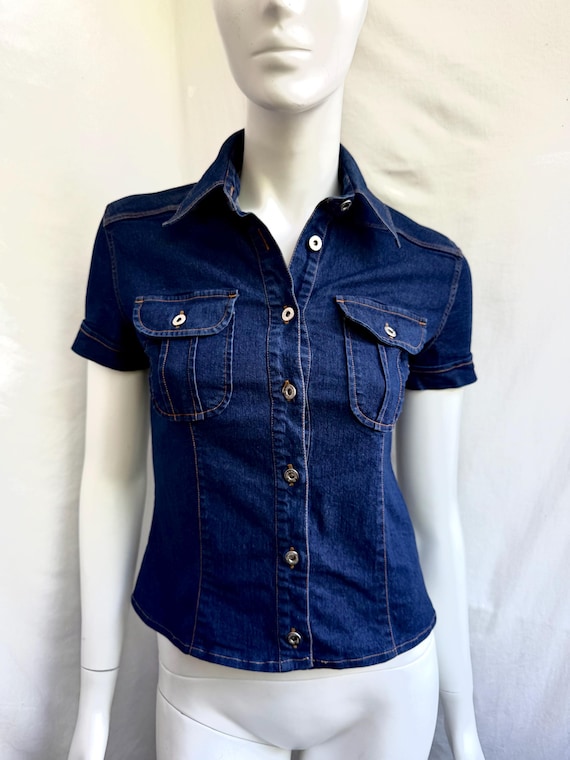 Y2k Vintage Dolce Gabbana Denim Shirt, D&G Navy Blue Top
