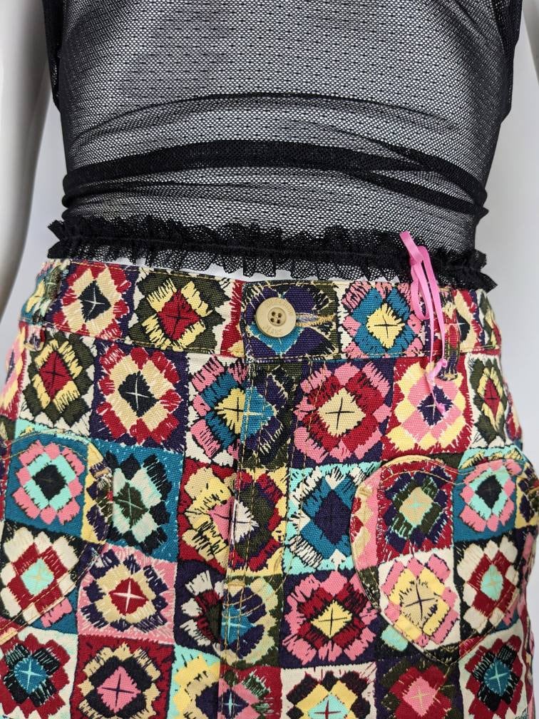 Y2k Vintage Moschino Crochet Skirt, Multicolor Midi Skirt