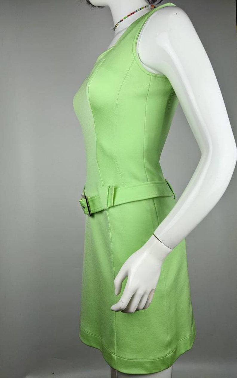 vintage 90s THIERRY MUGLER green tank dress. belted dress image 2