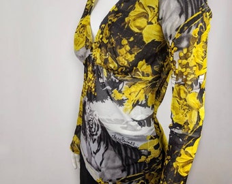 Y2K Vintage ROBERTO CAVALLI Mesh Top | Floral and Tiger