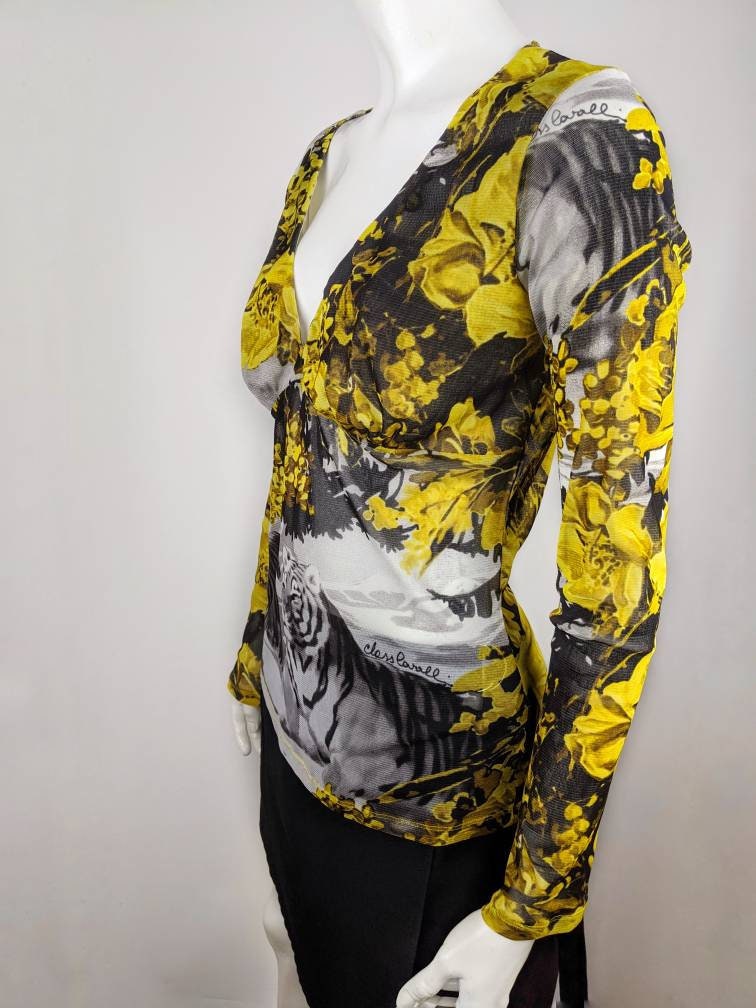 【レビューを書けば送料当店負担】 Mesh CAVALLI ROBERTO Vintage Y2K Top Tiger and Floral | トップス