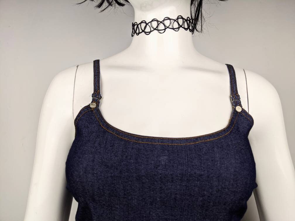 Vintage 90s Fendissime Fendi Denim Crop Top, Navy Blue Tank