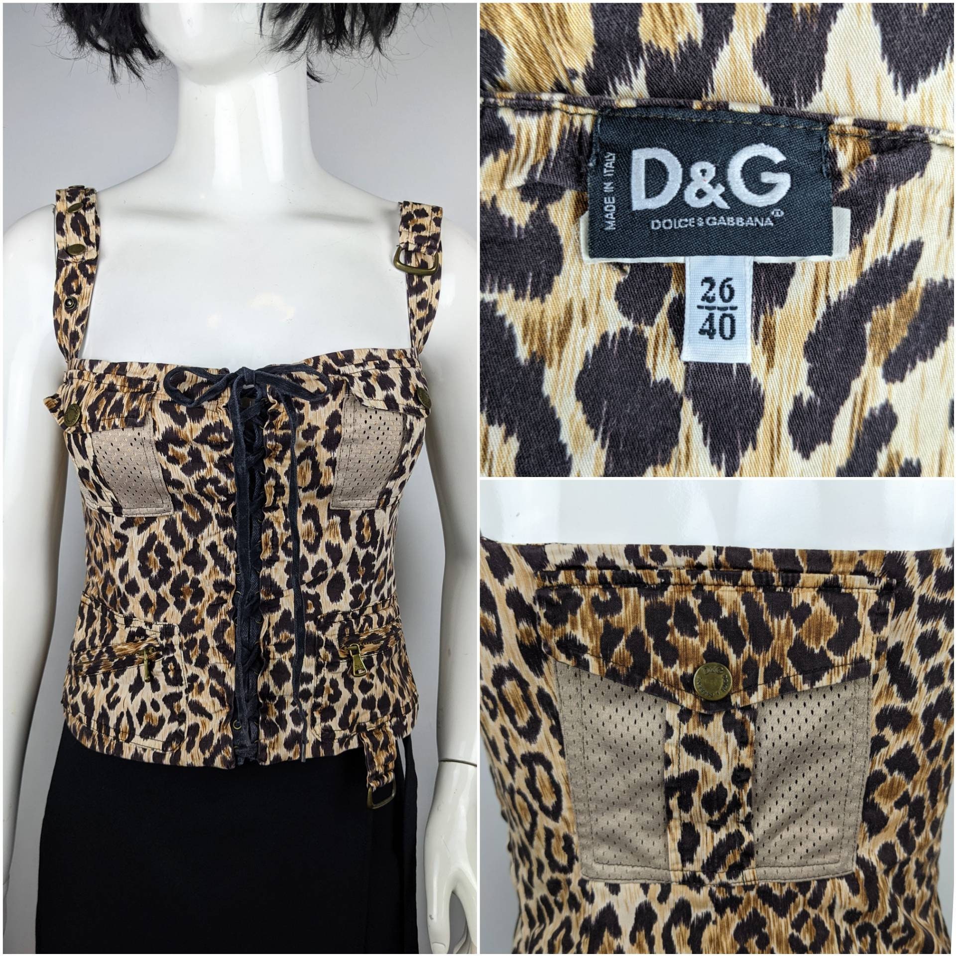 Vintage 90s DOLCE GABBANA Leopard Bustier. D&G Animal Tank Corset