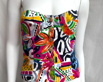 ヴィンテージ 80 年代 エスカーダ フローラル ビスチェ、マルチカラー