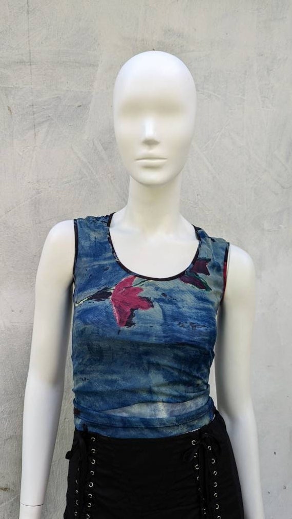 y2k vintage PLEIN SUD mesh tank top. navy blue top