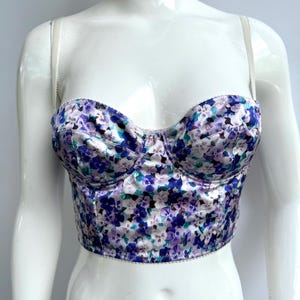 Y2k Vintage Dolce Gabbana Crop Corset, Satin Purple Floral Bustier