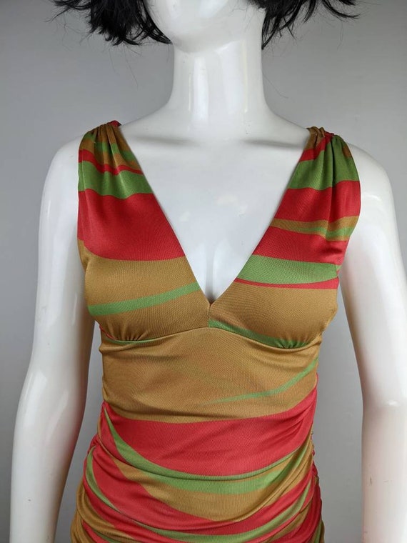 y2k vintage FERRE striped dress. green red beige … - image 4