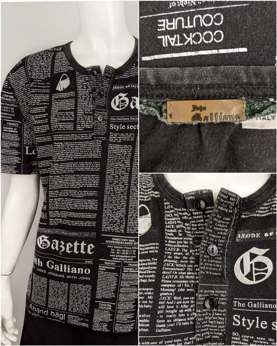 JOHN GALLIANO vintage tshirt newspaper print 90s |