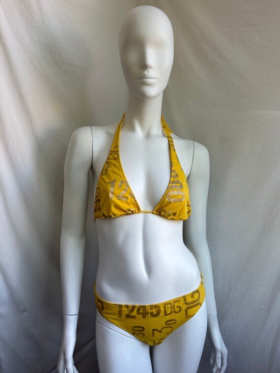 Y2k Vintage DOLCE GABBANA Swimsuit. Yellow and Gold Bikini Top and