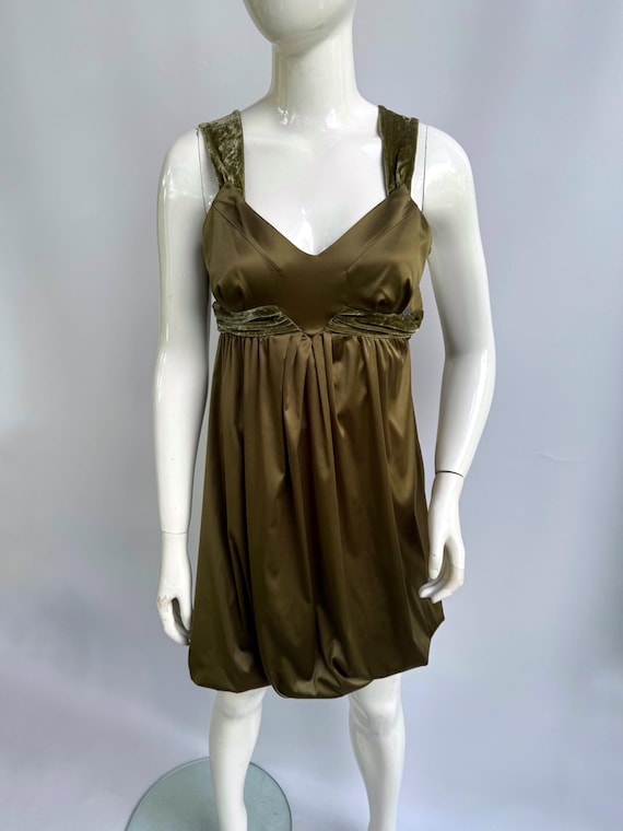 Y2k Vintage John Galliano Satin Dress, Olive Green Bell Dress Y2k Vintage John Galliano Satin Dress, Olive Green Bell Dress