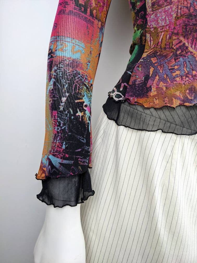 Y2k Vintage Graffiti Mesh Top JAMES LAKELAND. Abstract