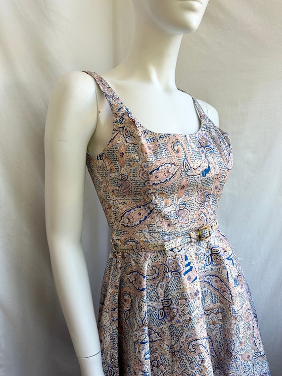 y2k vintage JOHN GALLIANO newspaper paisley fit and flare dress