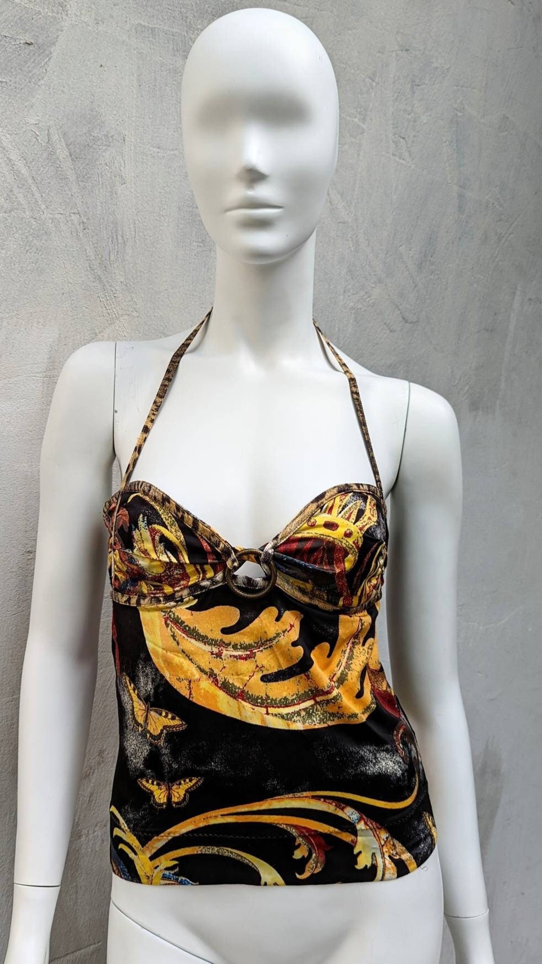 Vintage 90s JUST CAVALLI Satin Halter Bustier | Abstract