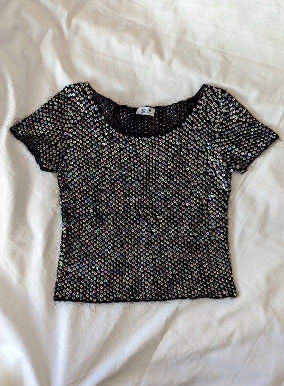 90s vintage MOSCHINO mohair top. knit sequins t-s… - image 8