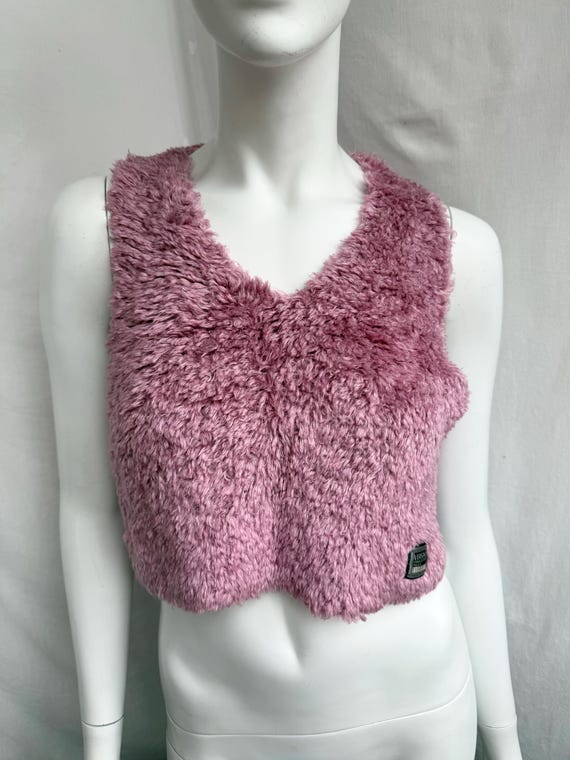 Versace, Vintage Versace Pink Fluffy Vest, Faux Fur Crop Top NWT