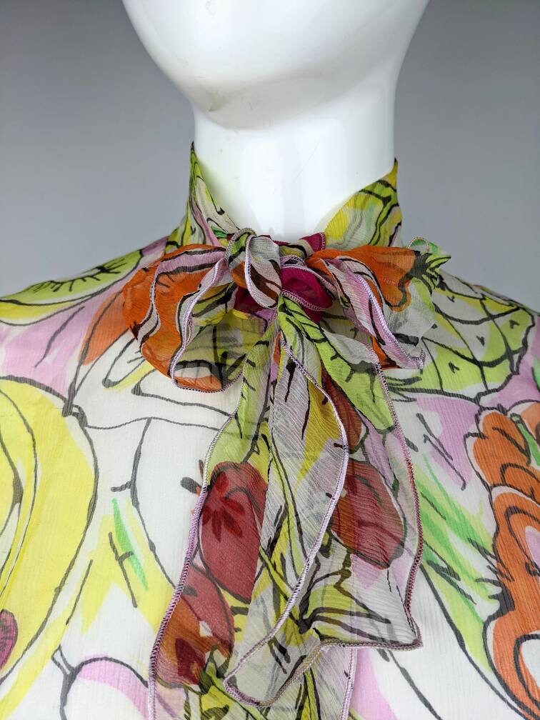 Vintage 90s MOSCHINO Silk Blouse Fruit and Vegetables Print