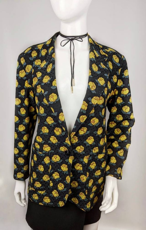 Vintage 90s LOUIS FERAUD Floral Blazer. Silk Jacket V neck Yelow Flower Etsy UK