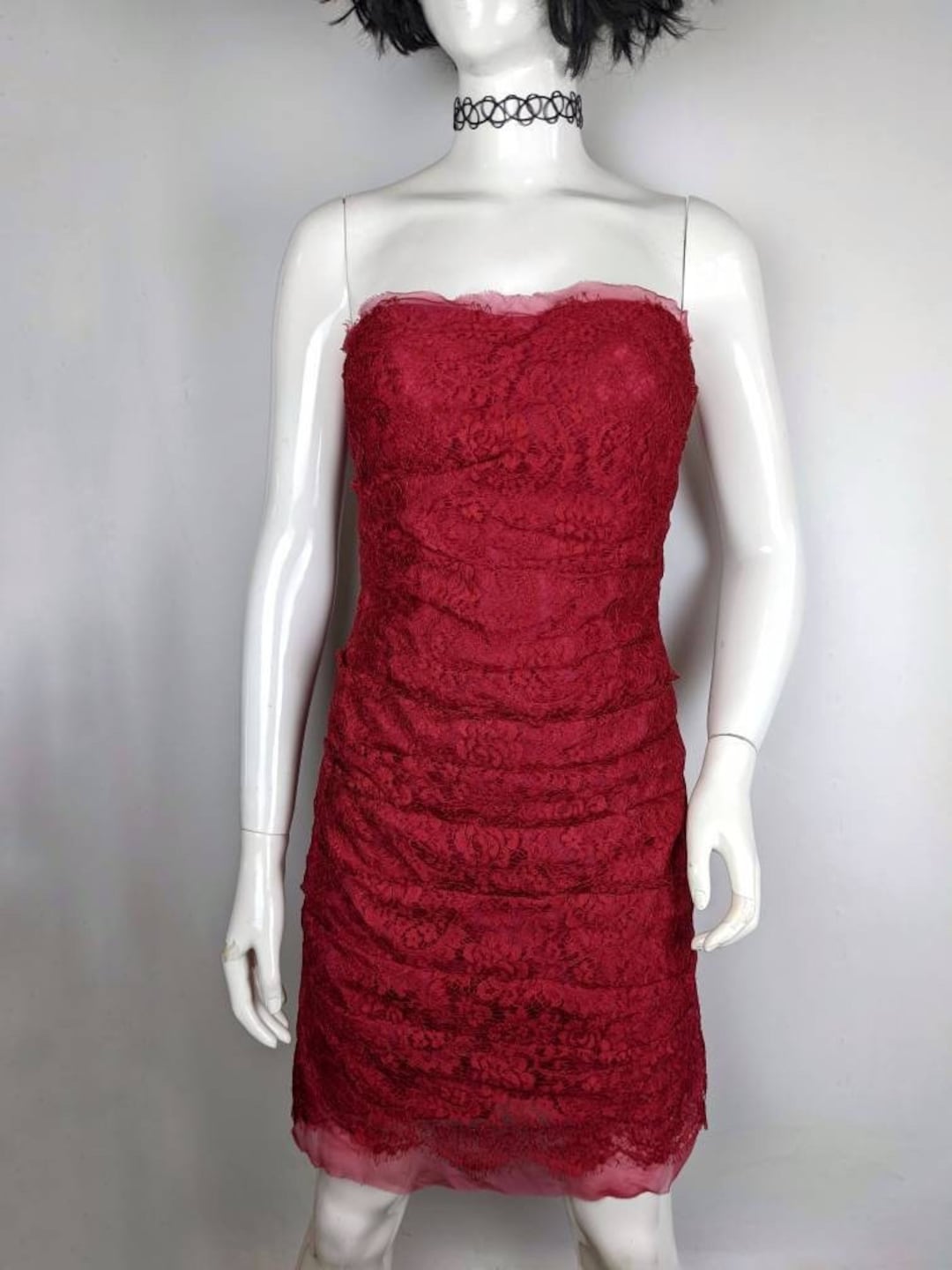Y2k Vintage Dolce Gabbana Red Lace Dress, Bustier Bodycon Y2k Vintage Dolce Gabbana Red Lace Dress, Bustier Bodycon