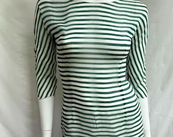 Y2k Vintage Dolce Gabbana Striped Silk Top, Green White Stripe Blouse