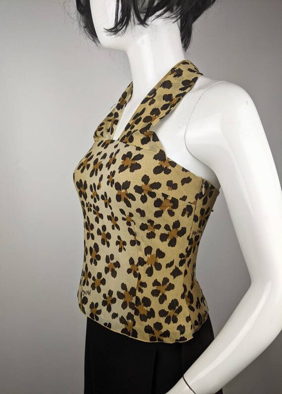 Vintage 90s MOSCHINO Halter Top Leopard Floral Pr… - image 2