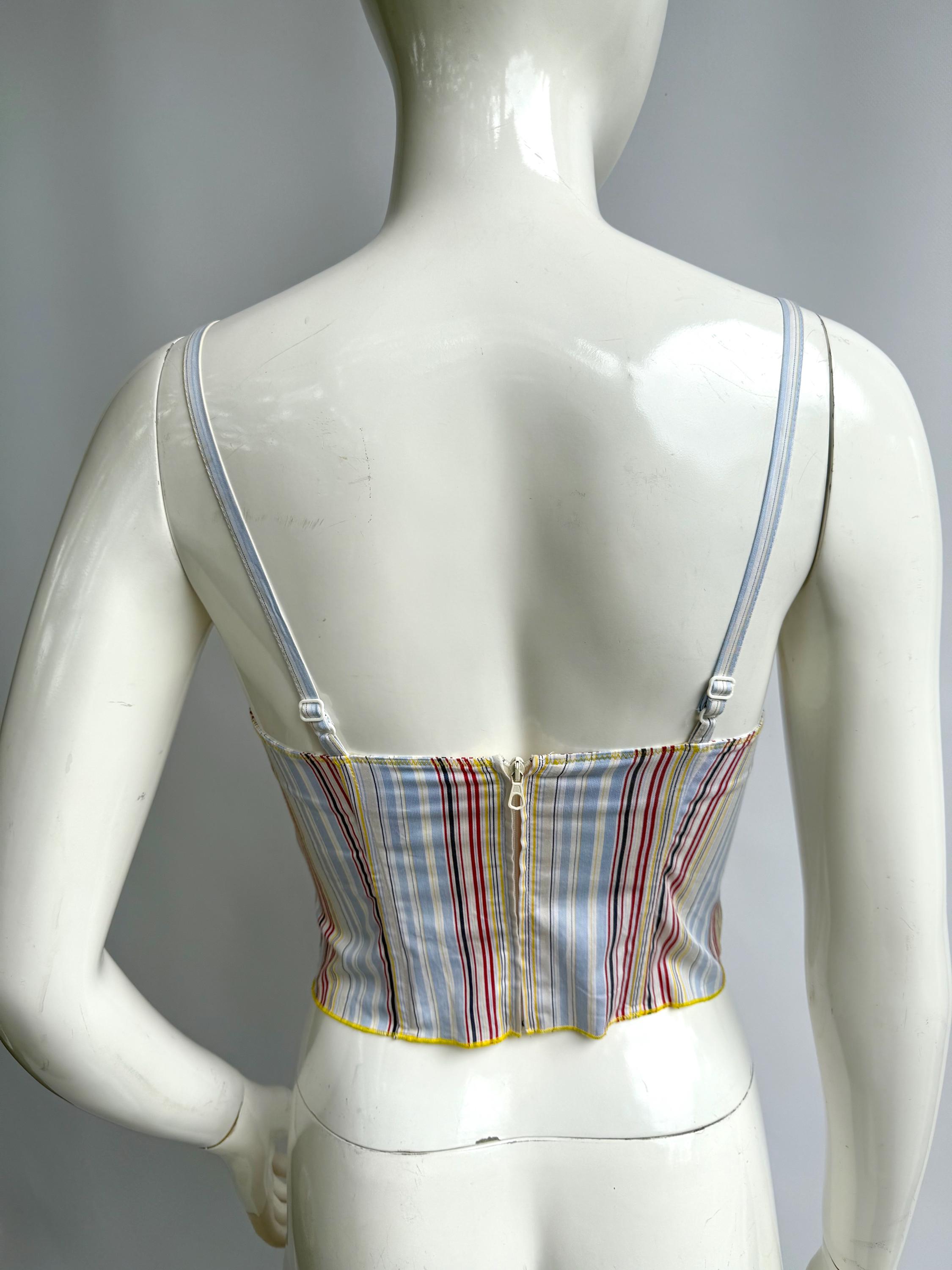 Y2k Vintage Armani Jeans Bustier, Multicolor Striped Cotton Corset