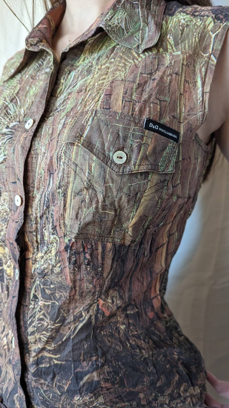 Vintage 90s DOLCE GABBANA Shirt. D&G Overprint Camouflage Button 