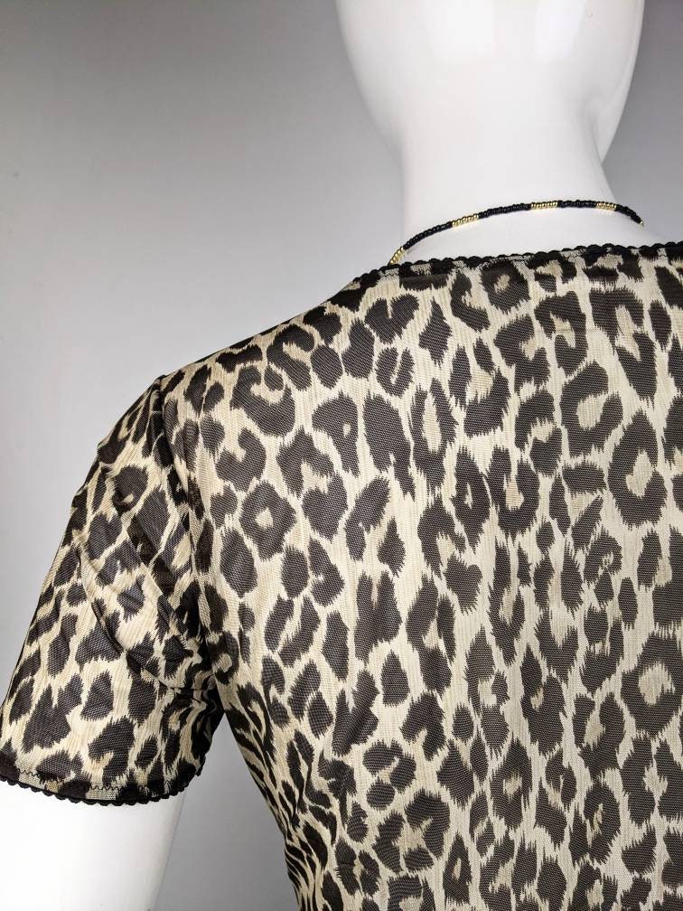 Y2k Vintage Dolce Gabbana Leopard Mesh Top, D&G Animal Print